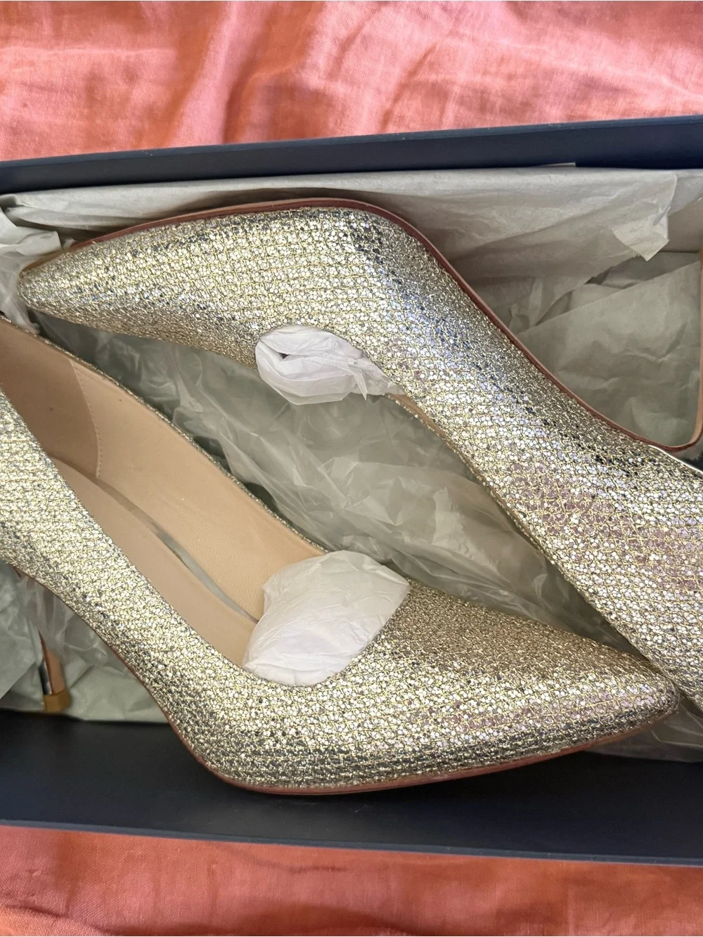 Silver Glitter Pointed Toe Pumps - Women